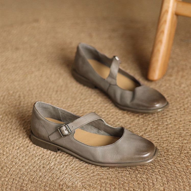 Remy Premium Genuine Leather Almond-Toe Mary Jane Flats