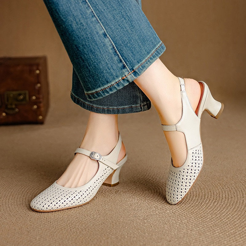 Bela Genuine Leather Cutout Slingback Heels