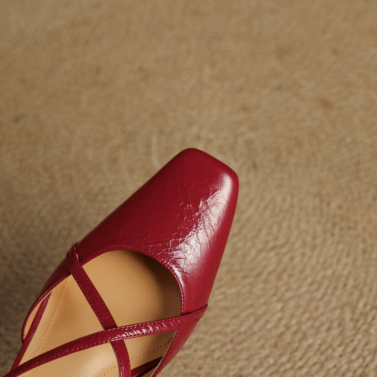 Klea Genuine Leather Cross-Strap Slingback Heels