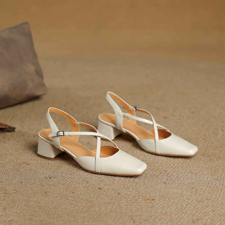 Klea Genuine Leather Cross-Strap Slingback Heels
