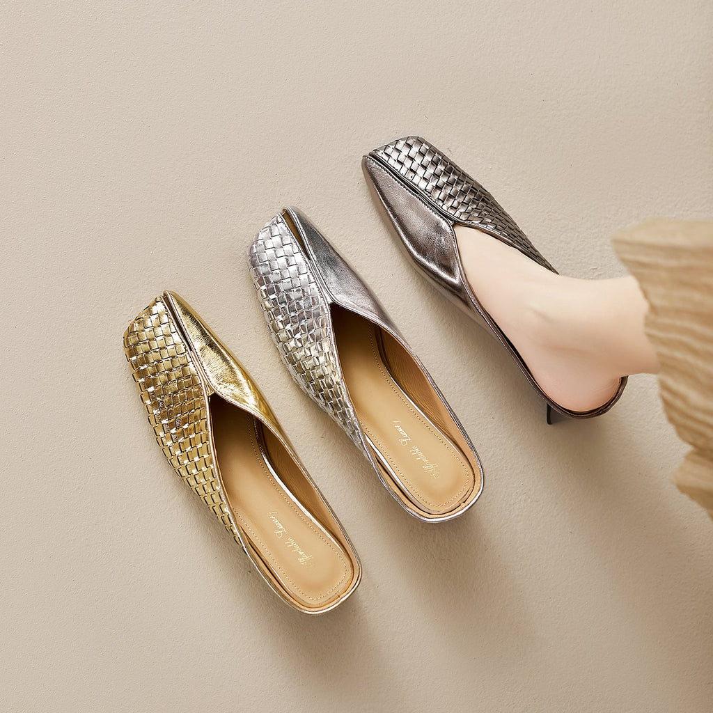 Luna Genuine Leather Sculpted Mule Heels