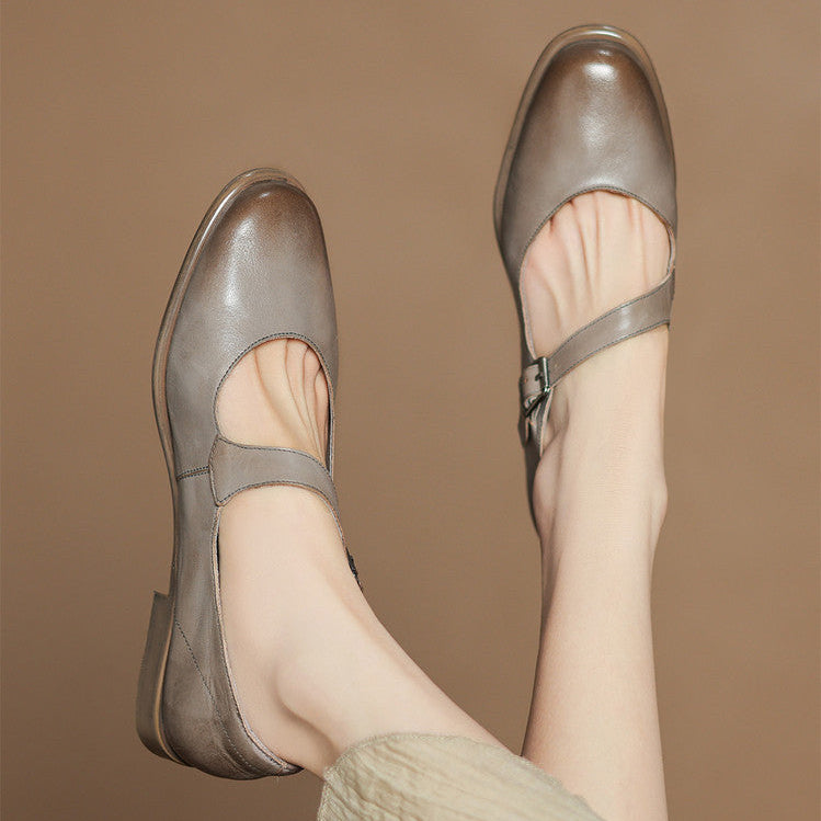 Remy Premium Genuine Leather Almond-Toe Mary Jane Flats