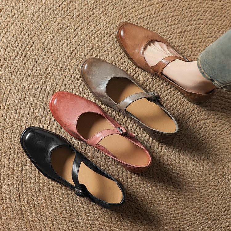 Remy Premium Genuine Leather Almond-Toe Mary Jane Flats