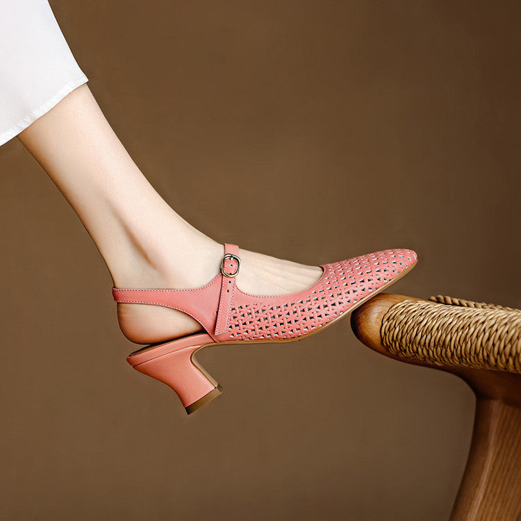 Bela Genuine Leather Cutout Slingback Heels