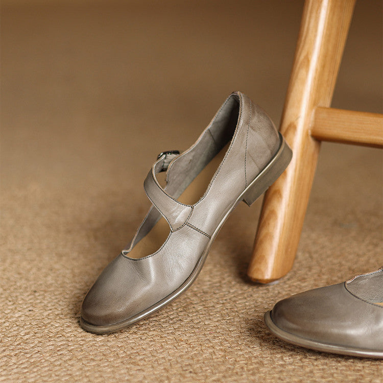 Remy Premium Genuine Leather Almond-Toe Mary Jane Flats