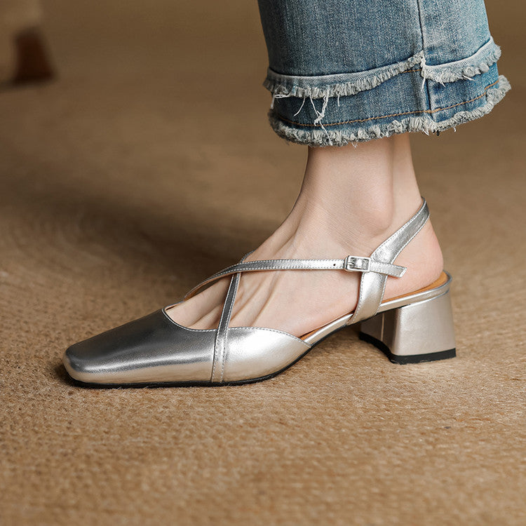 Klea Genuine Leather Cross-Strap Slingback Heels