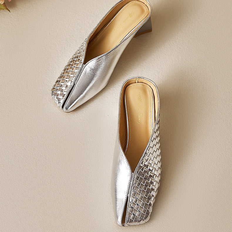 Luna Genuine Leather Sculpted Mule Heels