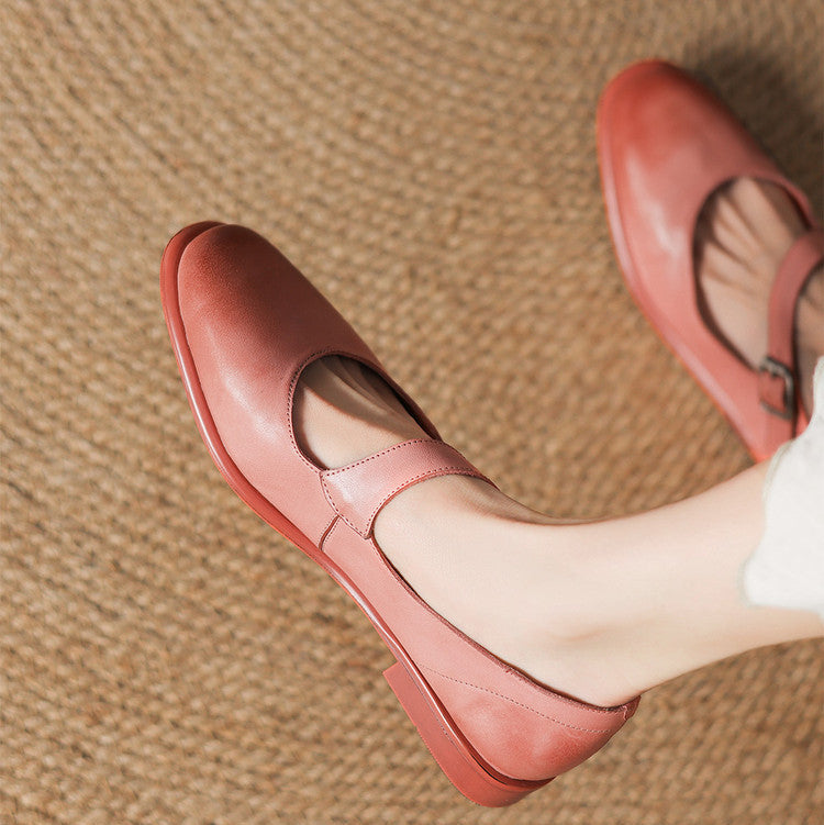 Remy Premium Genuine Leather Almond-Toe Mary Jane Flats