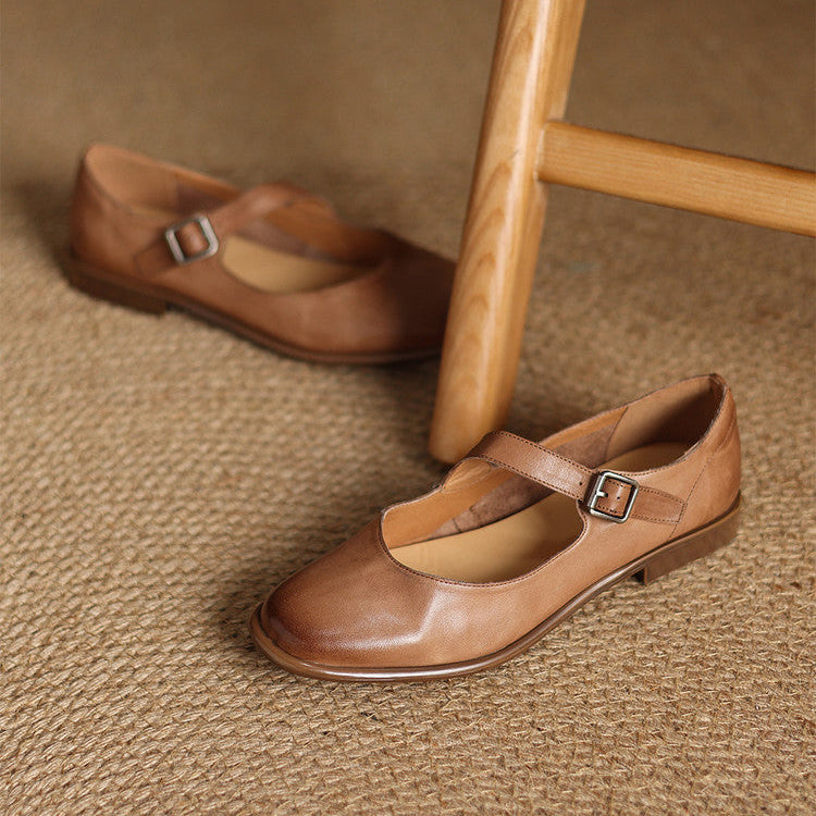 Remy Premium Genuine Leather Almond-Toe Mary Jane Flats