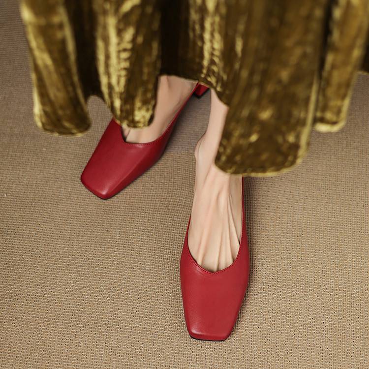 Emy Premium Genuine Leather Square-Toe Heeled Mules
