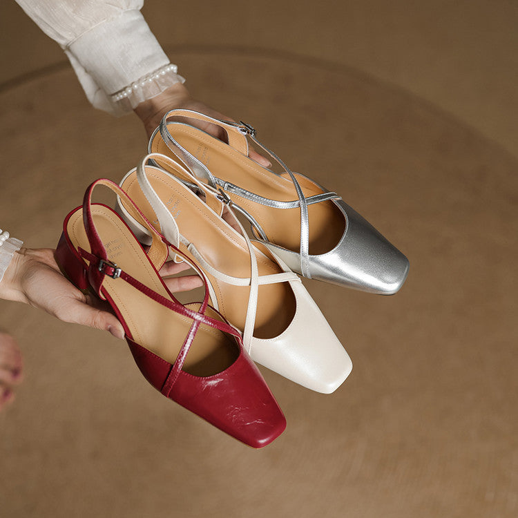 Klea Genuine Leather Cross-Strap Slingback Heels