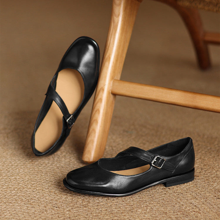 Remy Premium Genuine Leather Almond-Toe Mary Jane Flats