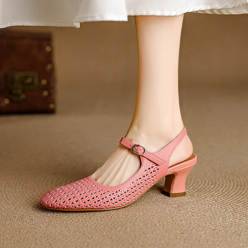 Bela Genuine Leather Cutout Slingback Heels