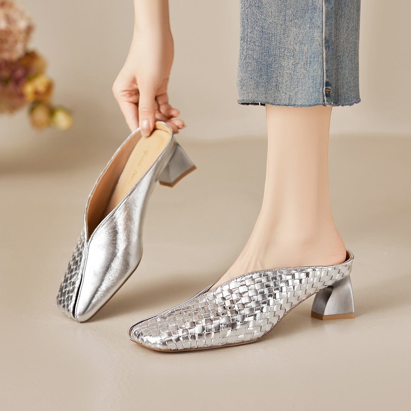 Luna Genuine Leather Sculpted Mule Heels