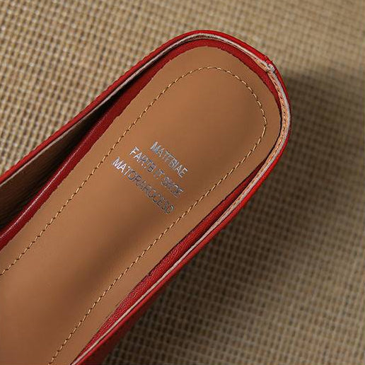 Emy Premium Genuine Leather Square-Toe Heeled Mules