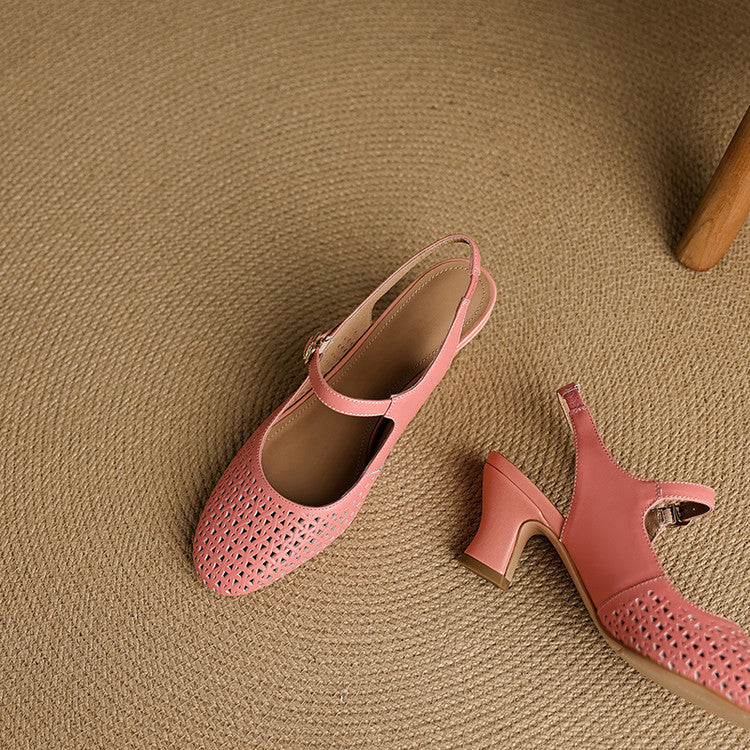 Bela Genuine Leather Cutout Slingback Heels
