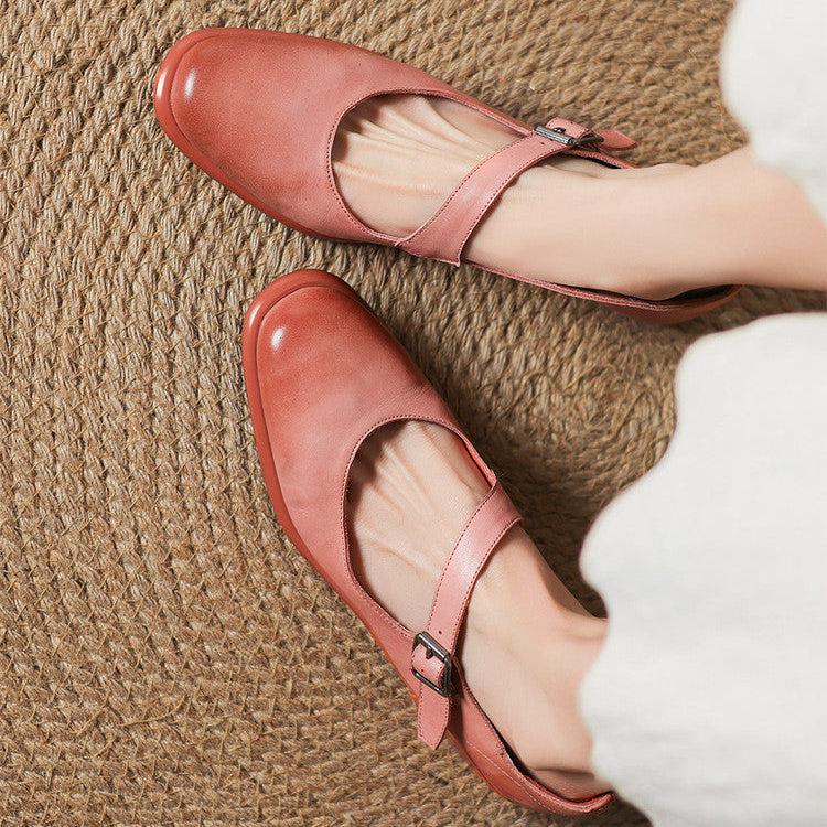 Remy Premium Genuine Leather Almond-Toe Mary Jane Flats