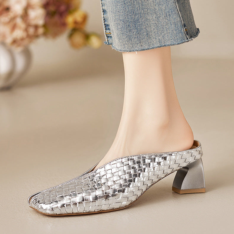 Luna Genuine Leather Sculpted Mule Heels