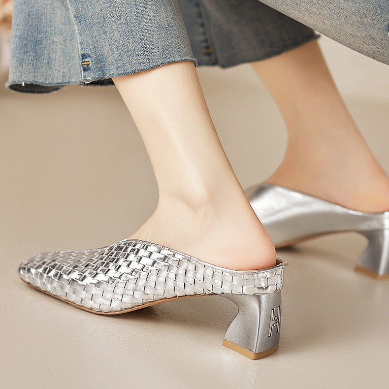 Luna Genuine Leather Sculpted Mule Heels