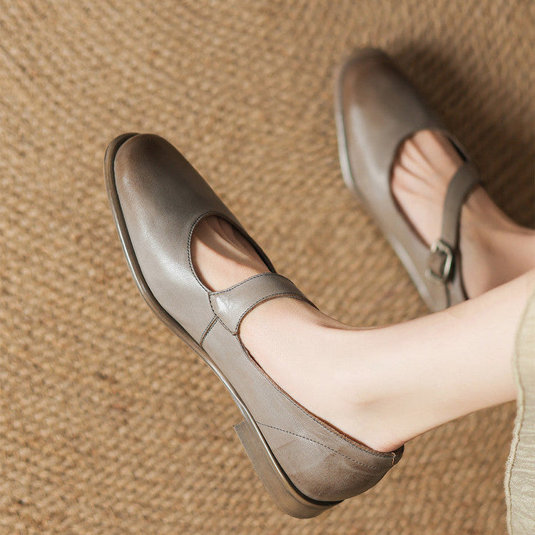 Remy Premium Genuine Leather Almond-Toe Mary Jane Flats