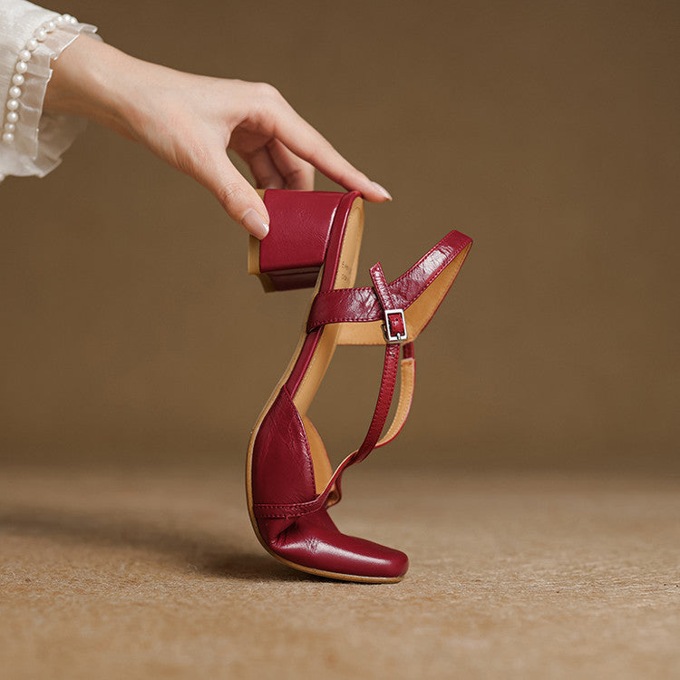 Klea Genuine Leather Cross-Strap Slingback Heels