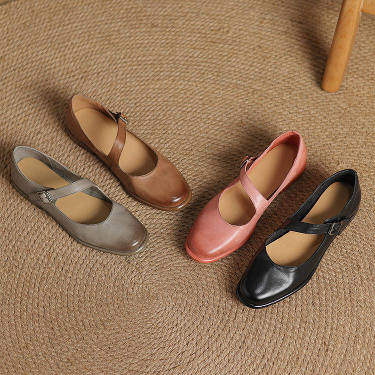 Remy Premium Genuine Leather Almond-Toe Mary Jane Flats