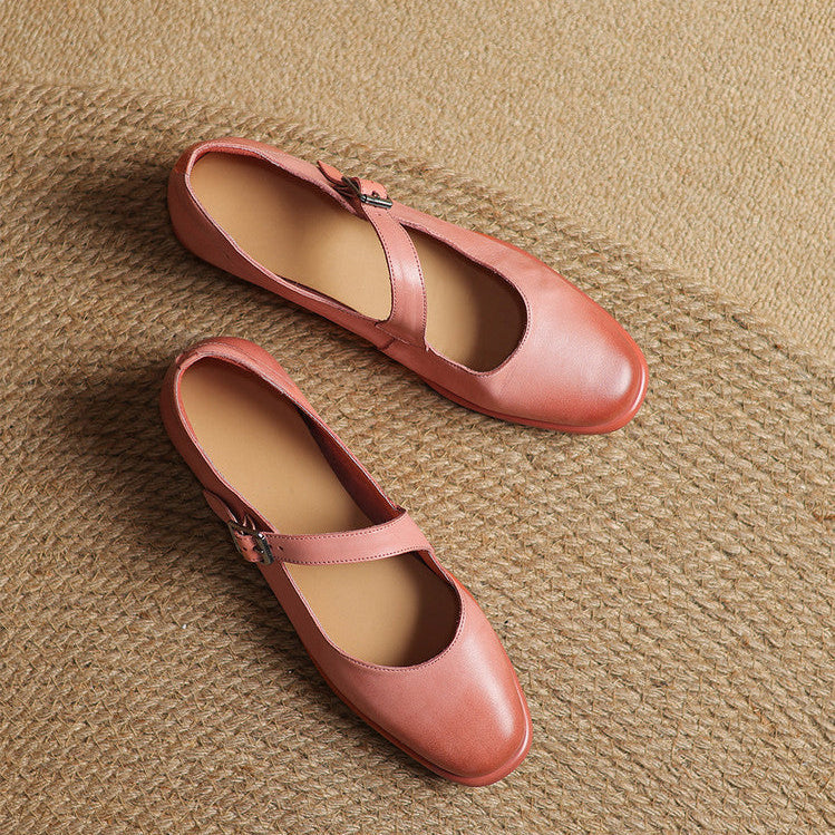Remy Premium Genuine Leather Almond-Toe Mary Jane Flats