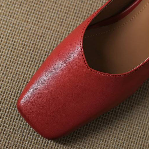 Emy Premium Genuine Leather Square-Toe Heeled Mules