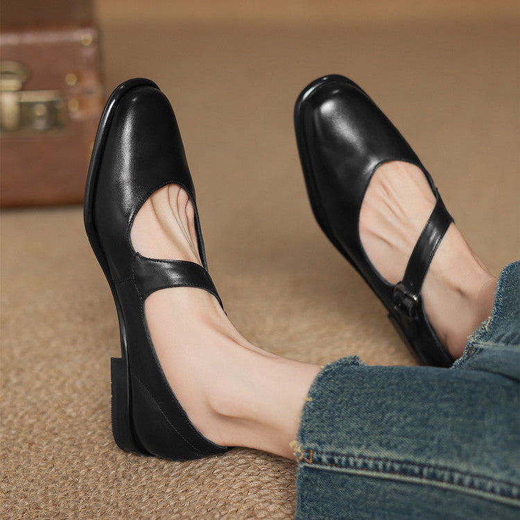 Remy Premium Genuine Leather Almond-Toe Mary Jane Flats