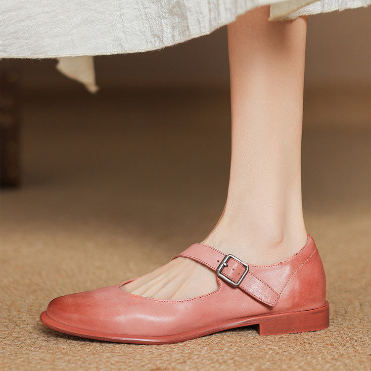 Remy Premium Genuine Leather Almond-Toe Mary Jane Flats