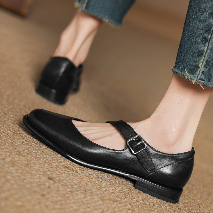 Remy Premium Genuine Leather Almond-Toe Mary Jane Flats