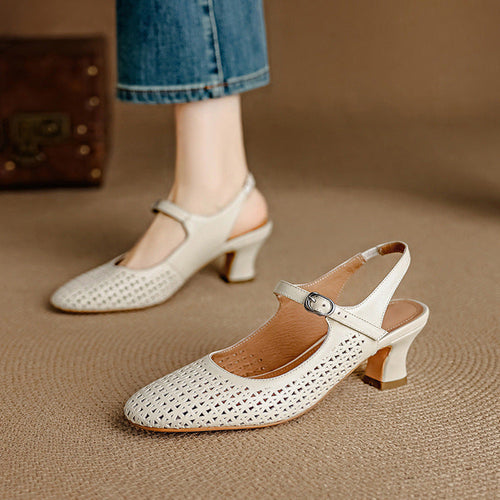 Bela Genuine Leather Cutout Slingback Heels