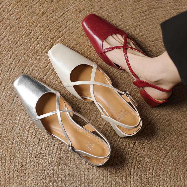Klea Genuine Leather Cross-Strap Slingback Heels