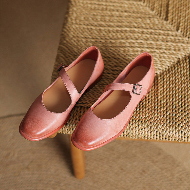 Remy Premium Genuine Leather Almond-Toe Mary Jane Flats