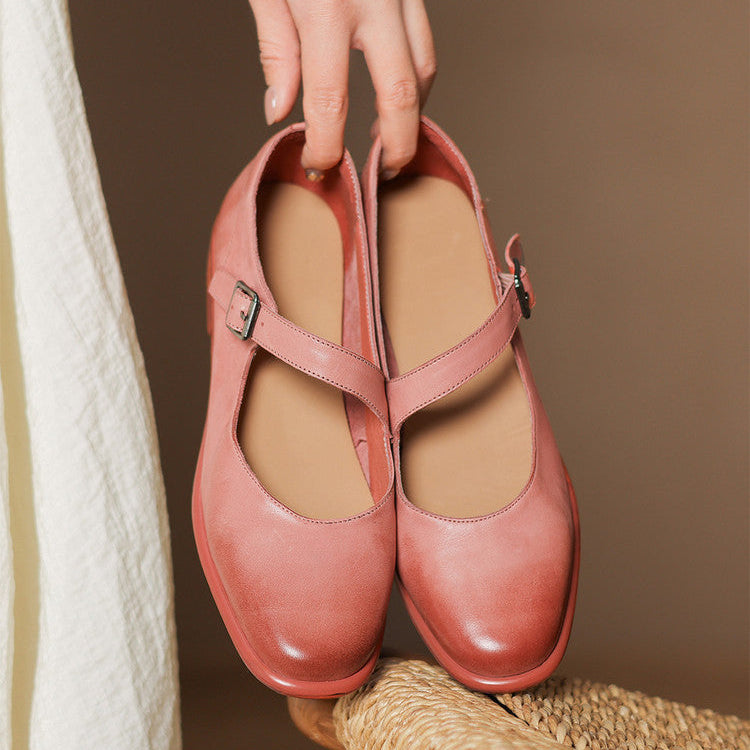 Remy Premium Genuine Leather Almond-Toe Mary Jane Flats