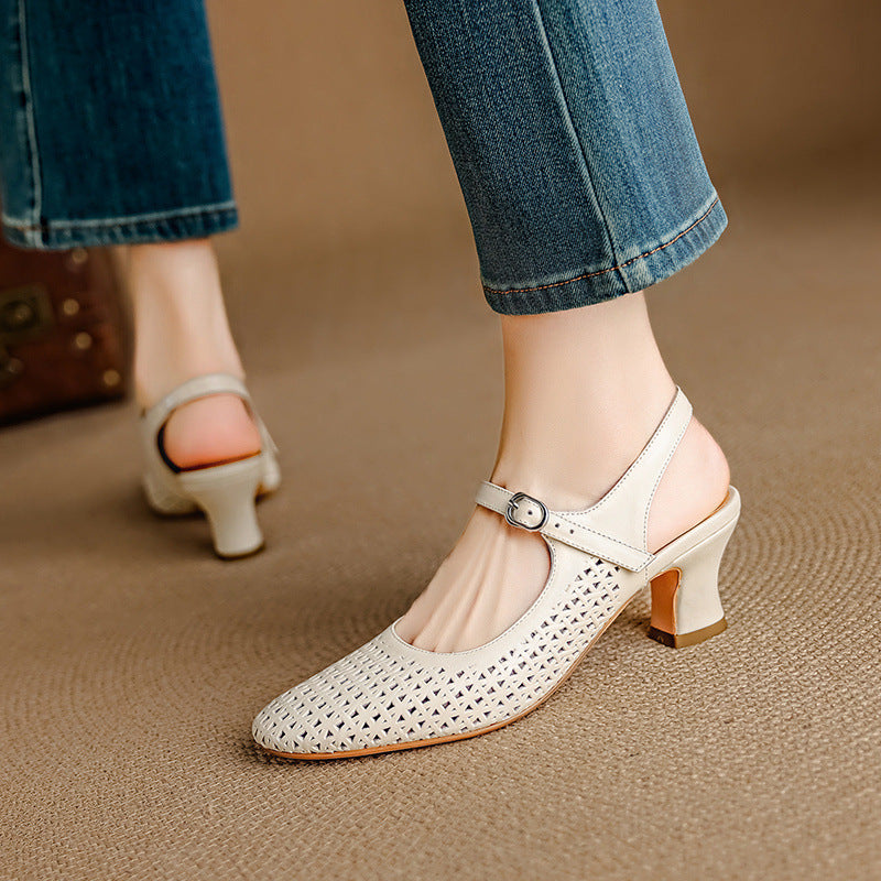 Bela Genuine Leather Cutout Slingback Heels