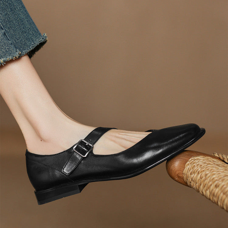 Remy Premium Genuine Leather Almond-Toe Mary Jane Flats