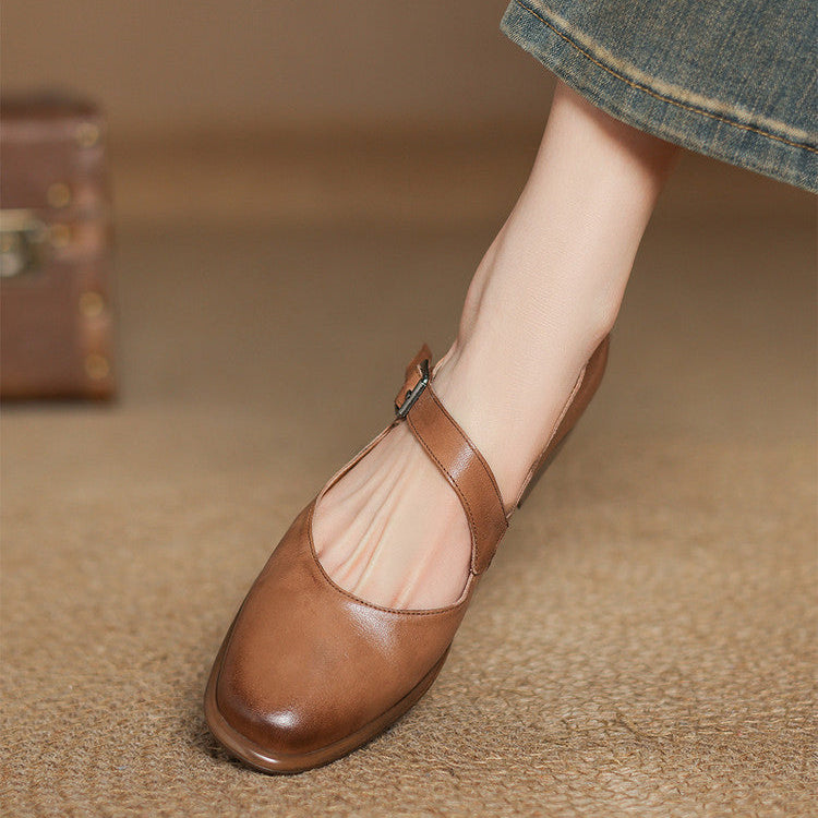 Remy Premium Genuine Leather Almond-Toe Mary Jane Flats