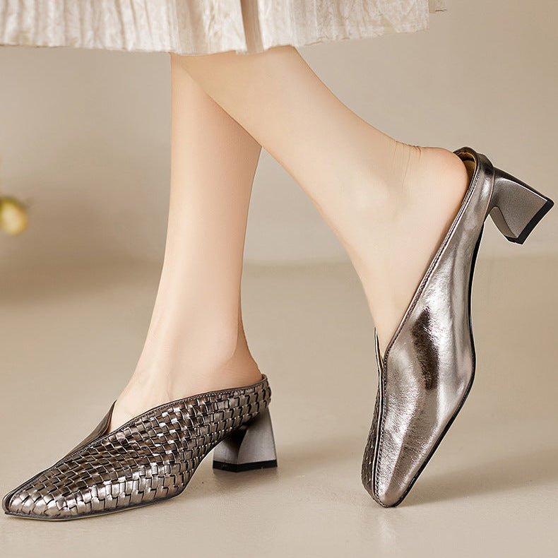 Luna Genuine Leather Sculpted Mule Heels