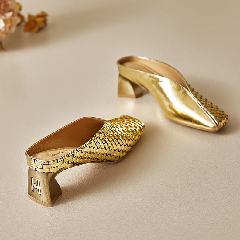 Luna Genuine Leather Sculpted Mule Heels