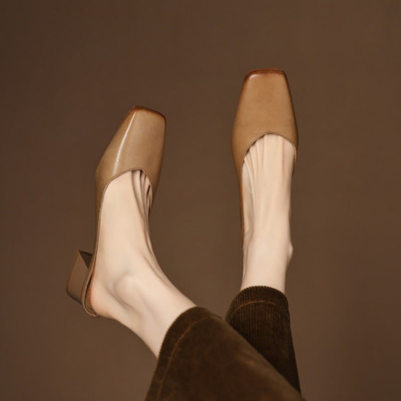 Emy Premium Genuine Leather Square-Toe Heeled Mules