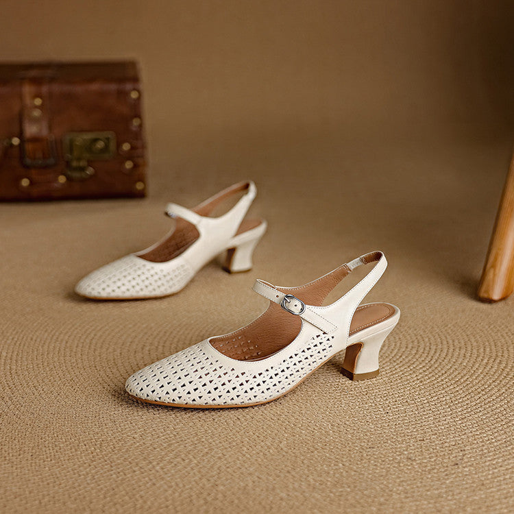 Bela Genuine Leather Cutout Slingback Heels