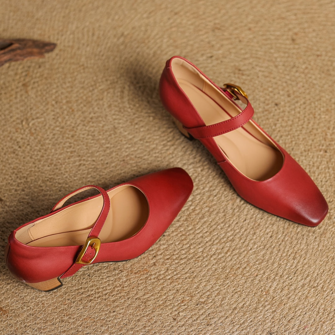 Eva Genuine Leather Mary Jane Pumps with a Sleek Block Heel