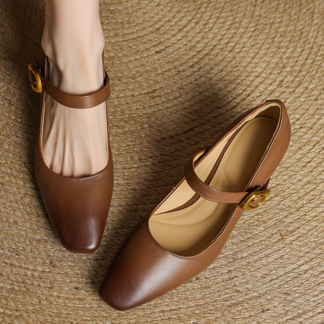 Eva Genuine Leather Mary Jane Pumps with a Sleek Block Heel