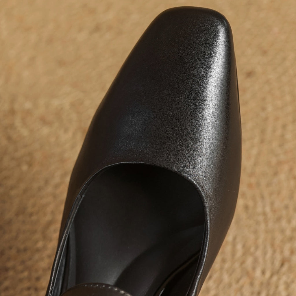 Eva Genuine Leather Mary Jane Pumps with a Sleek Block Heel