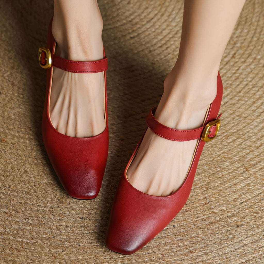 Eva Genuine Leather Mary Jane Pumps with a Sleek Block Heel
