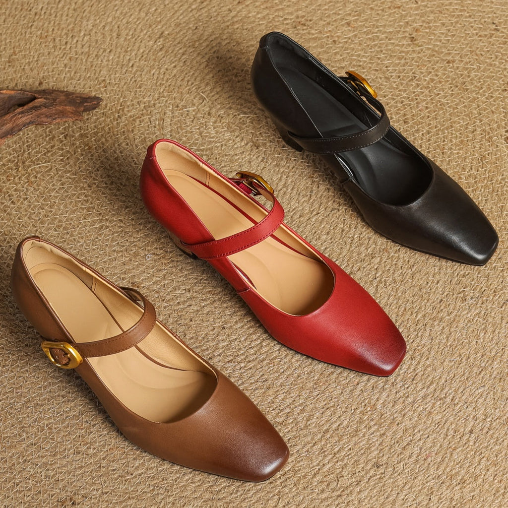 Eva Genuine Leather Mary Jane Pumps with a Sleek Block Heel
