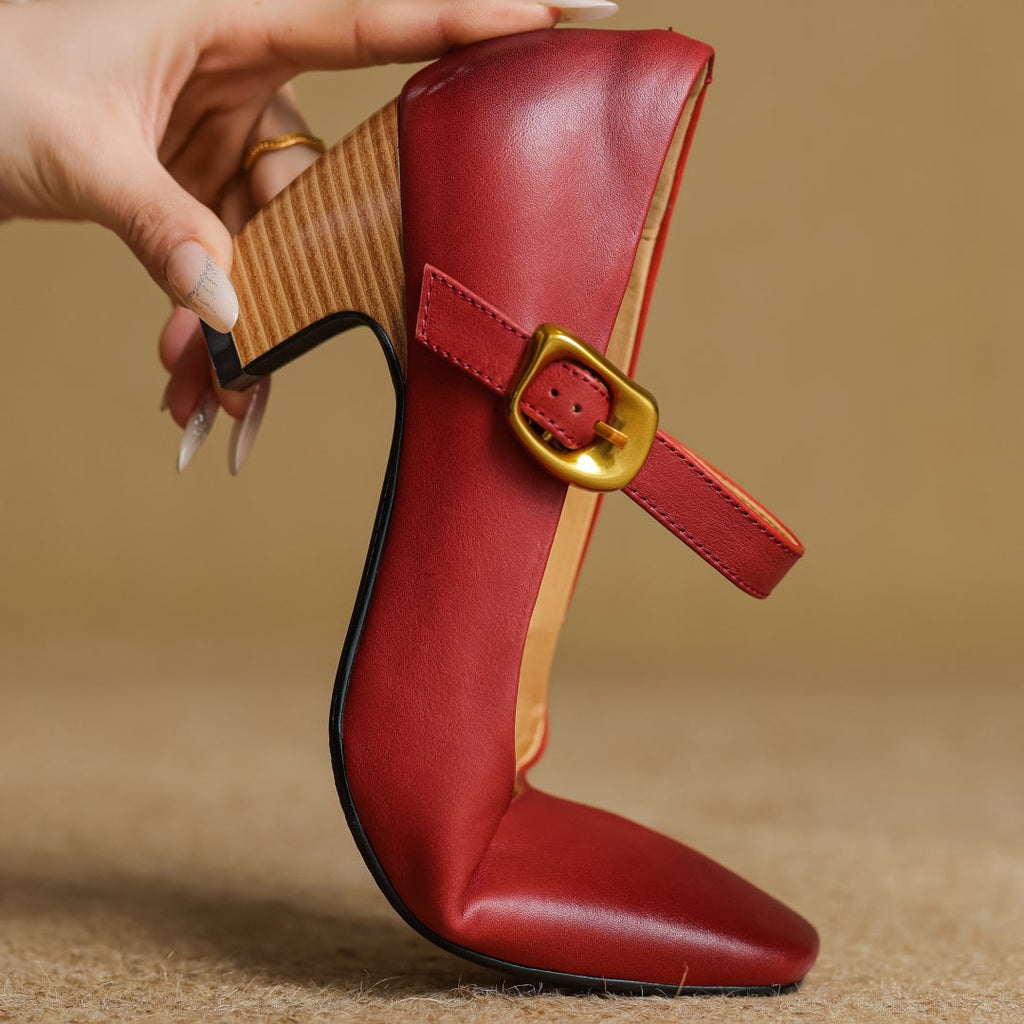 Eva Genuine Leather Mary Jane Pumps with a Sleek Block Heel