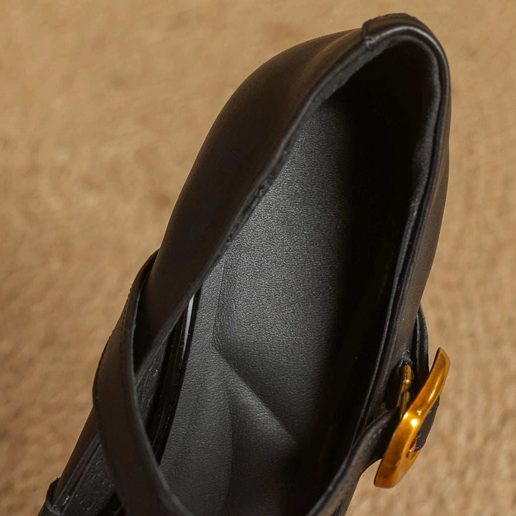 Eva Genuine Leather Mary Jane Pumps with a Sleek Block Heel