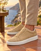 The Savona in Sand, worn on a terrace at golden hour